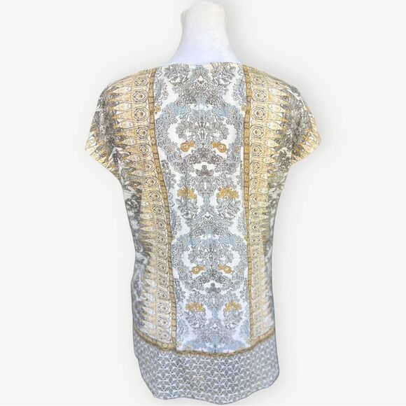 Lucky Brand Short Sleeve Multicolored Abstract Tie Front Top Blouse. Small. - Picture 4 of 8